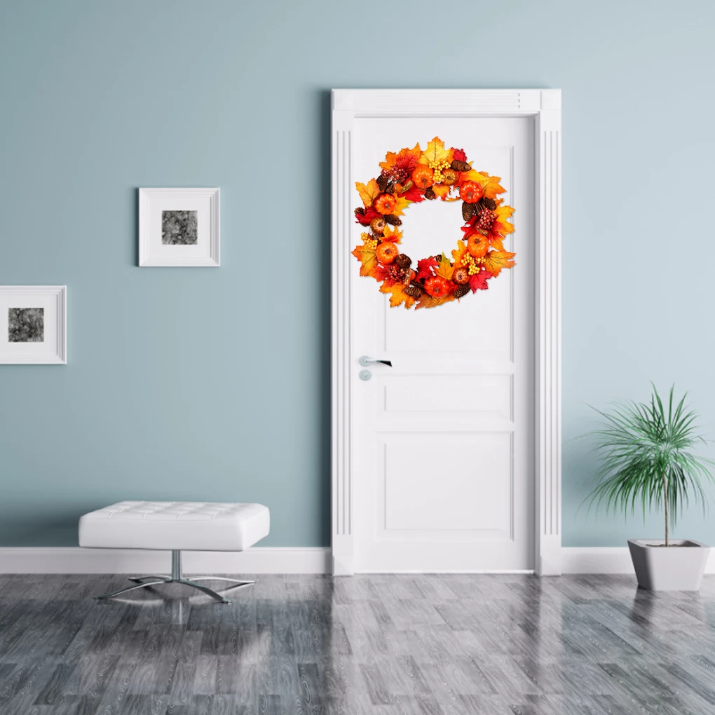 

Wood Halloween Wreath Decoration Realistic Artificial Pumpkins For Spooky Touch Low Maintenance orange diameter 45cm
