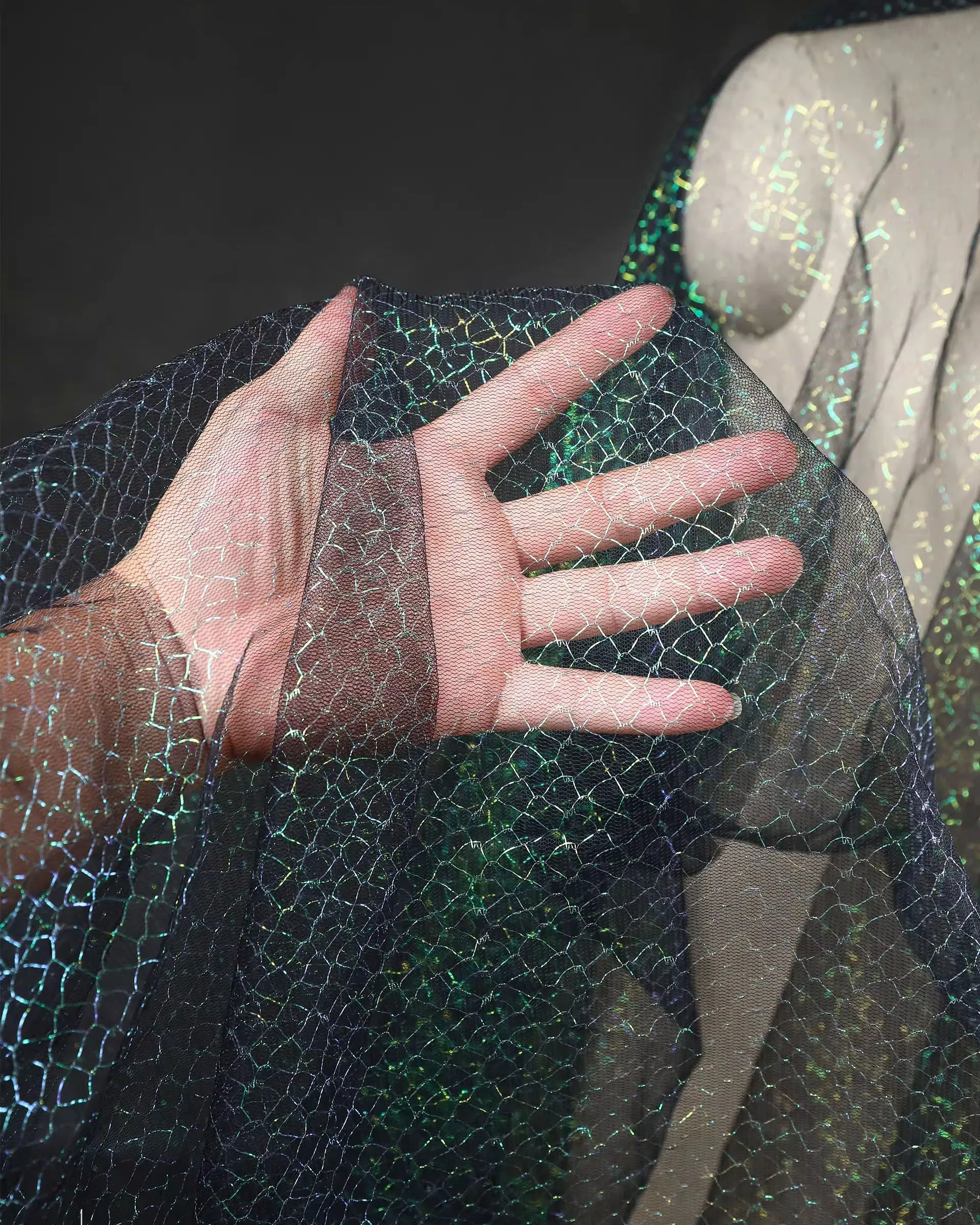 

Легкая полая ткань, 1 ярд, сине-зеленая, ослепительная, легкая, модель одежды «сделай сам», ткань для пэчворка