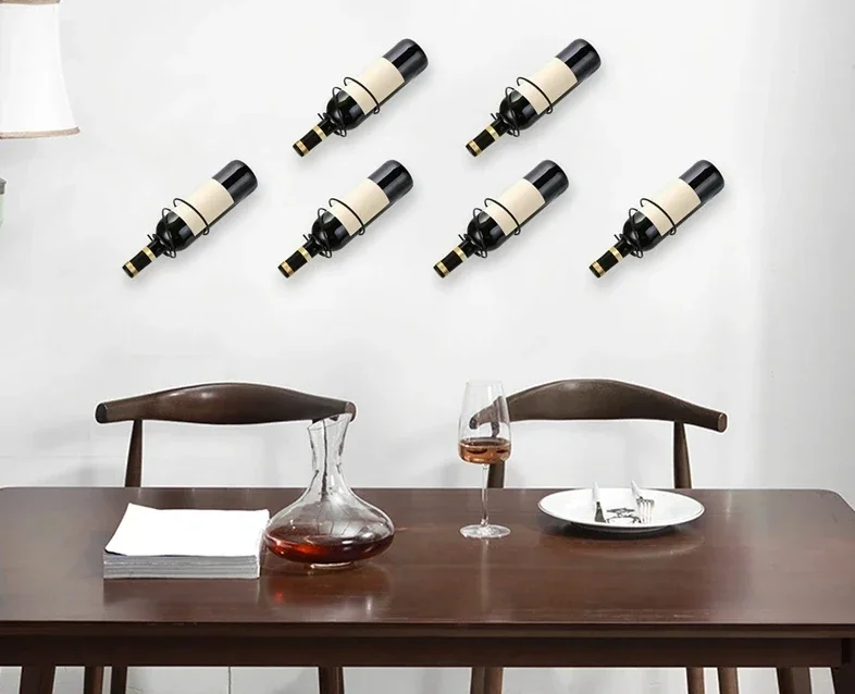 Pack Of 6 Wall Mounted Wine Racks - Red Wine Bottle Display Holder With Screws, Metal Hanging Wine Rack Organizer