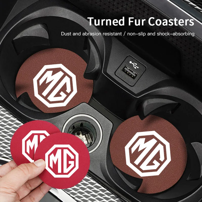 2Pcs Auto Wildleder Coaster Anti-Slip Wasser Tasse Pad Zubehör Für Morris Garages MG MG3 MG5 MG6 MG7 GT GS Hector HS ZS ZX EZS EHS