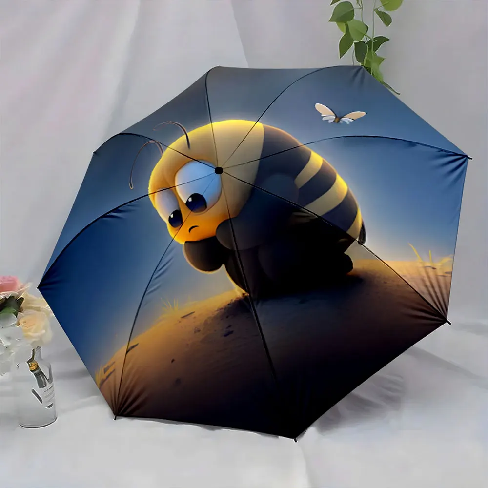 1PC Bee's Solitude: A Cute Umbrella Design Print 8 Iron Ribs Folding Umbrella Auto-Open Fashion Sunshade