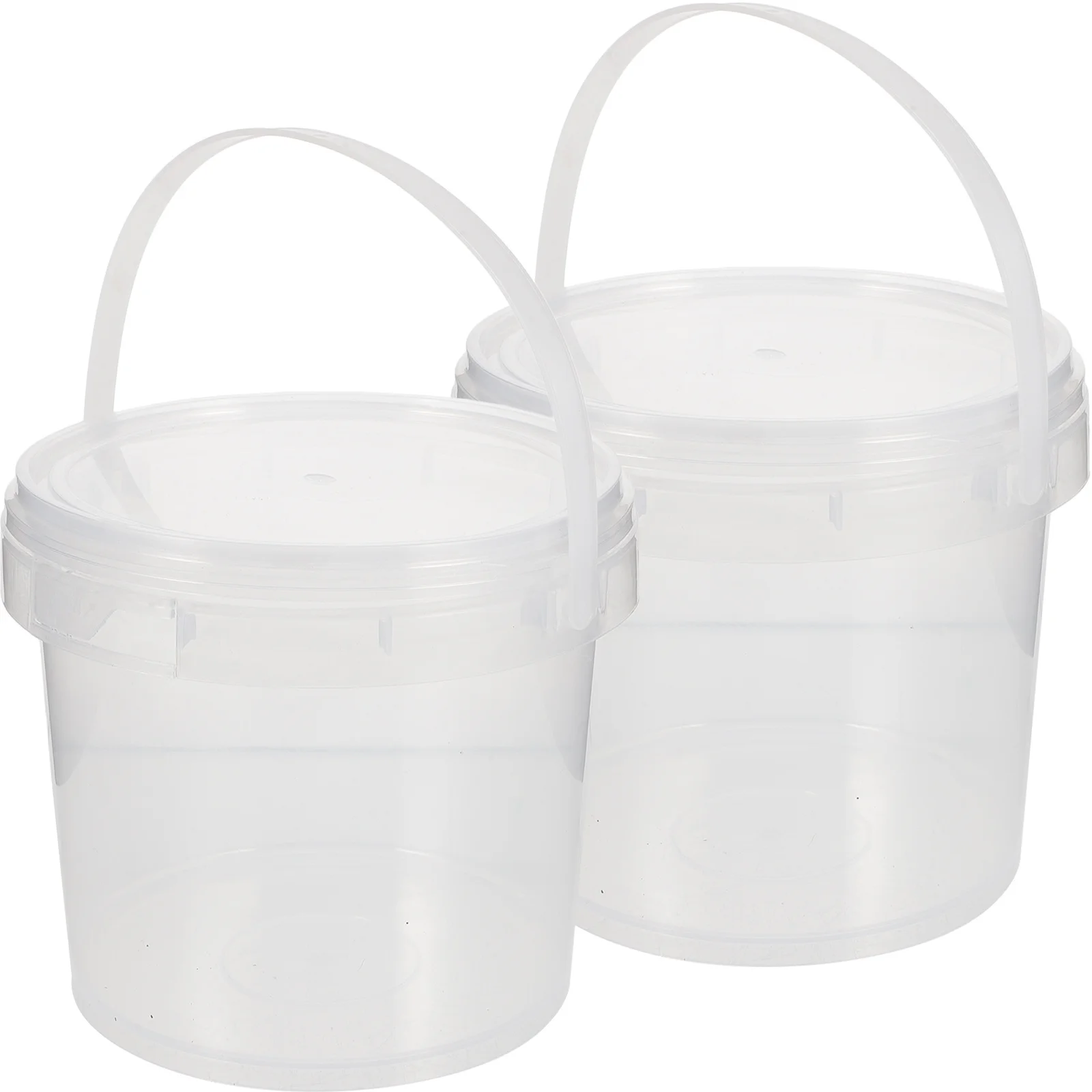 

2Pcs 2L Plastic Bucket Food Grade Transparent Storage Bucket for Kitchen Home Use with Handle Round Ice Cream Storage Tank