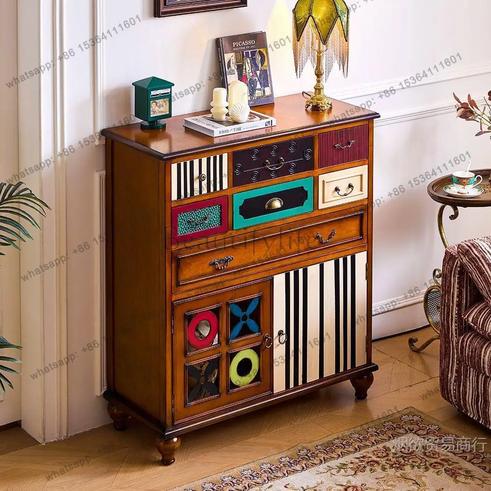 American retro contrasting color multi-bucket storage cabinet multi-functional locker