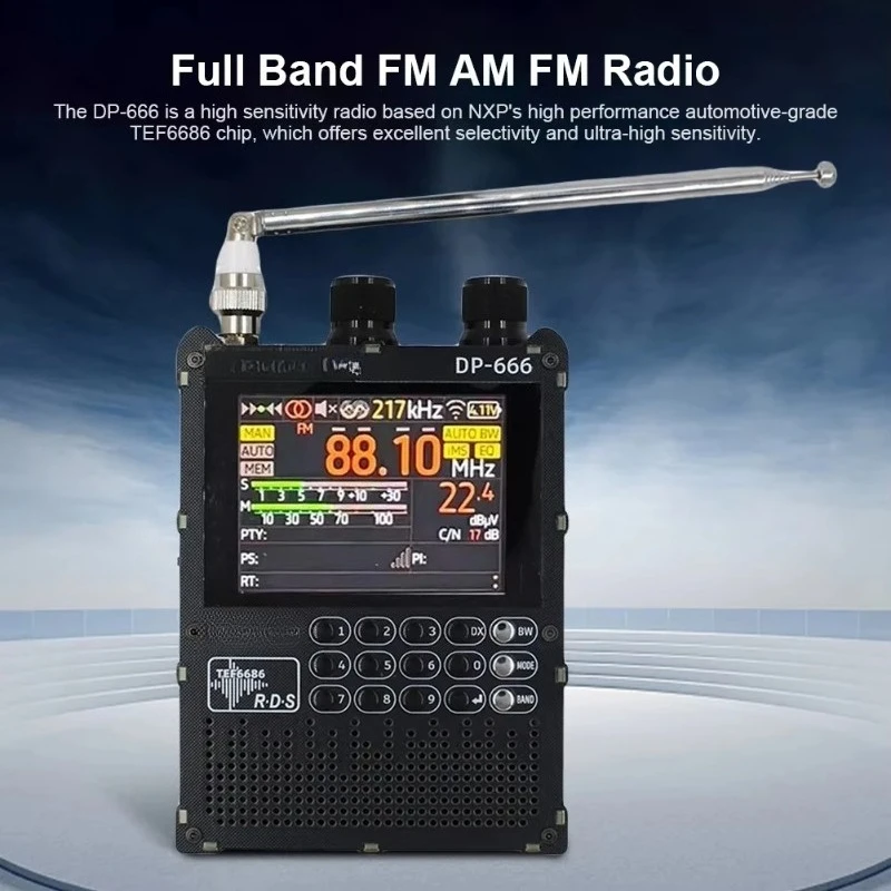 DP-666 TEF6686 Radio High Sensitivity Full Band FM AM LW MW SW Shortwave ESP32 RDS 2.8 inch IPS LCD 5000mAh