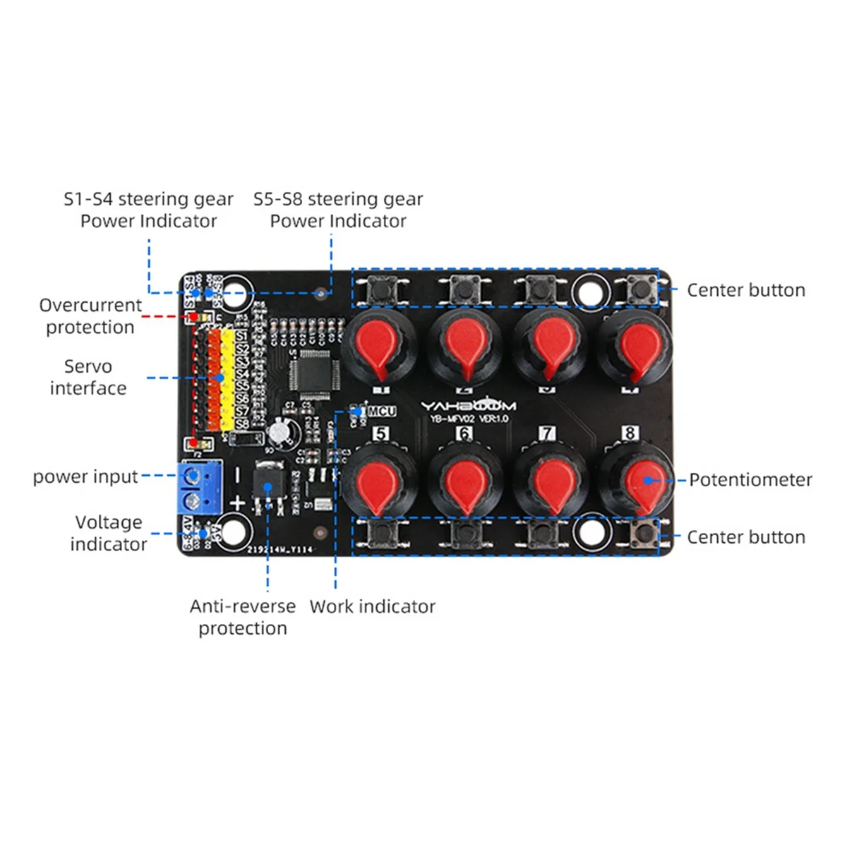 Eight-Way Servo Controller Robot Arm Test Board Driver Knob 8-Way Pwm Development Industrial Control Debugging Board