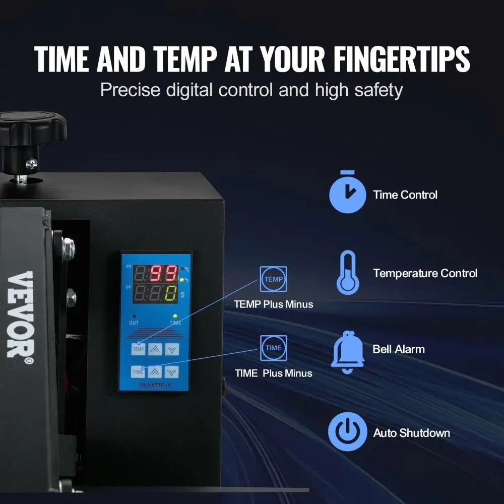 16x20 voor warmtepersmachine 1700W snelle verwarming hogedruk digitaal voor t-shirt sublimatieprinter eenvoudig te gebruiken zwart