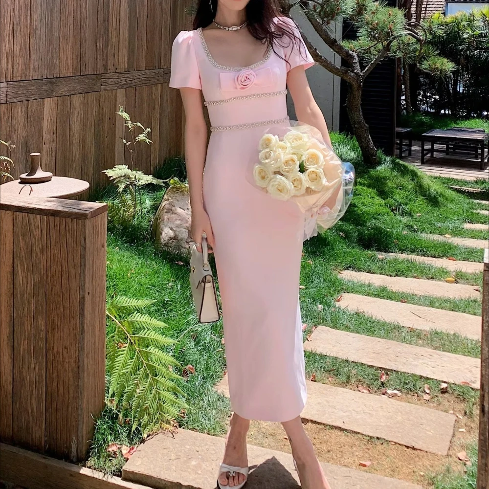 فساتين سهرة أنيقة بياقة مربعة وأكمام قصيرة فستان طويل مثير للمشاهير رائعة عالية الجودة للحفلات الراقصة حسب الطلب #5