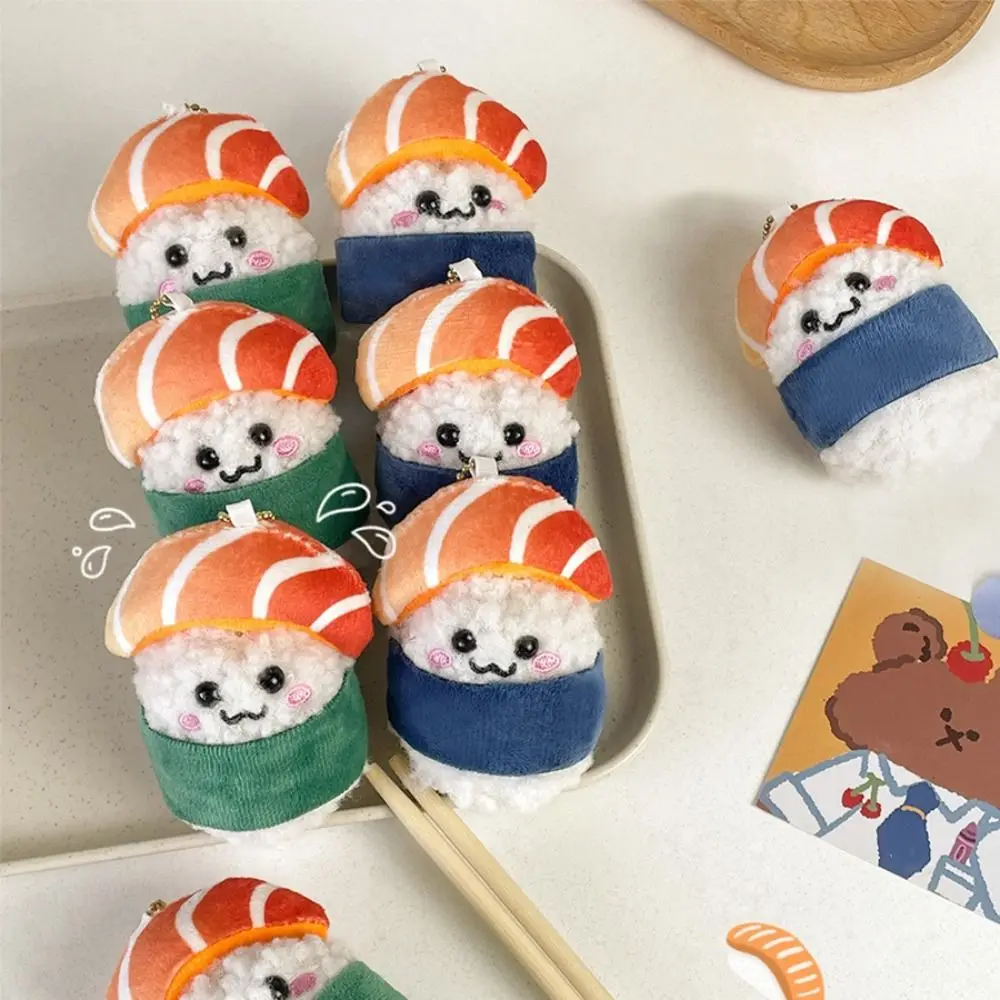 Cute Kawaii Salmon Keychain Cartoon Japanese Style Sushi Bag Pendant Plush Stuffed Soft Rice Plush Keyring Backpack Decor