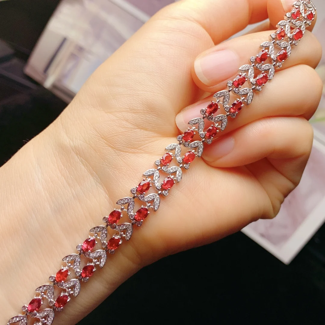 Natural Gemstone Ladies 925 Sterling Silver Red Sapphire Bracelet Luxury Jewelry Ladies Free Shipping Christmas Boutique