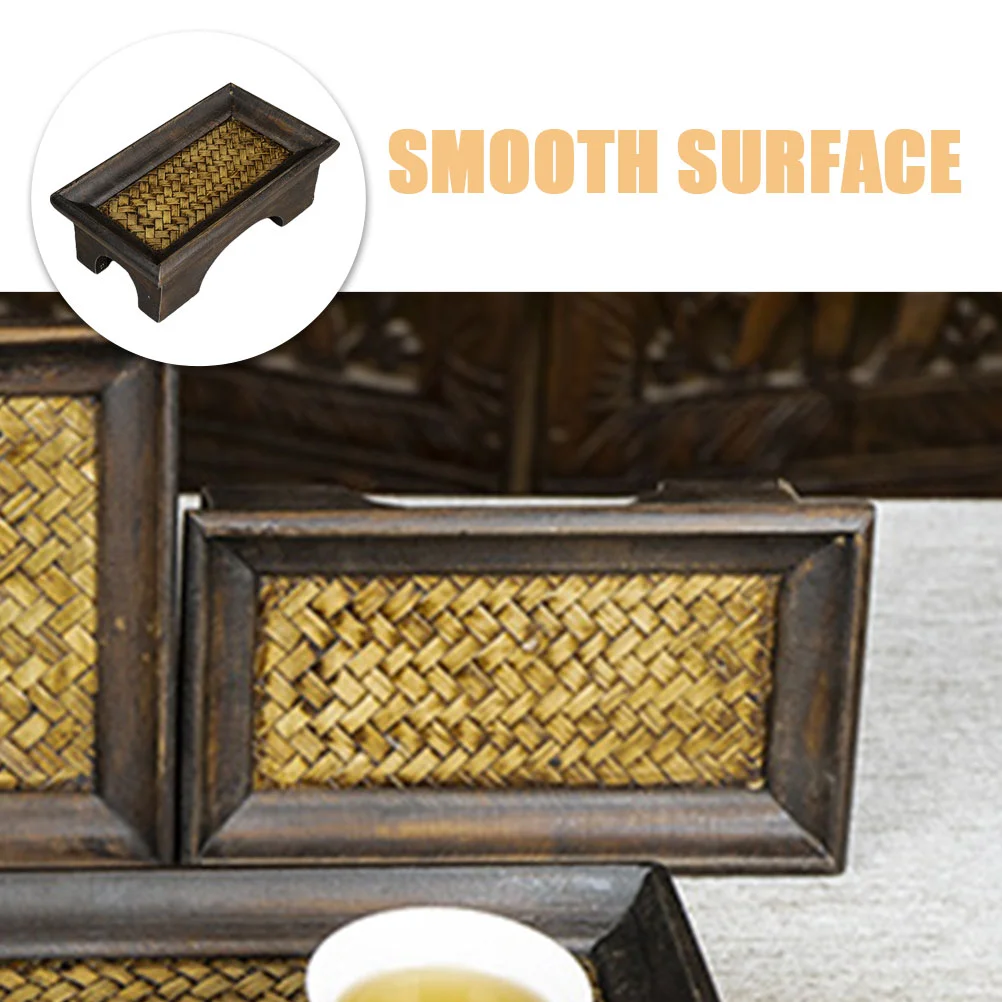 Solid Wood Tea Tray For Serving Food Storage Coffee Mug Snack Water Cup Inside The Bamboo Strips Beauty Salon