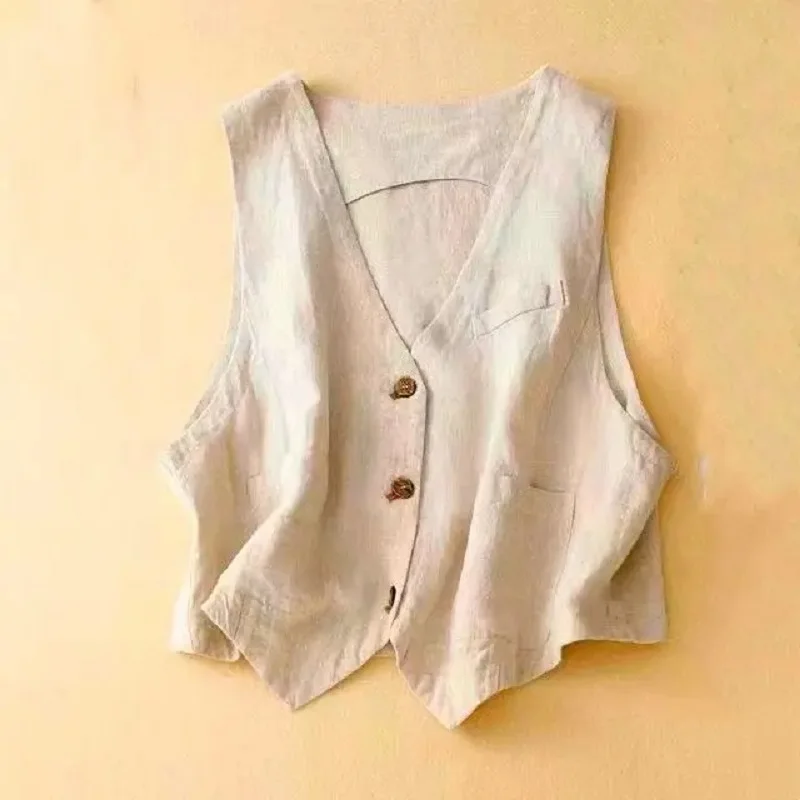 

Retro Womens Cotton And Linen Thin Vest Waistcoat