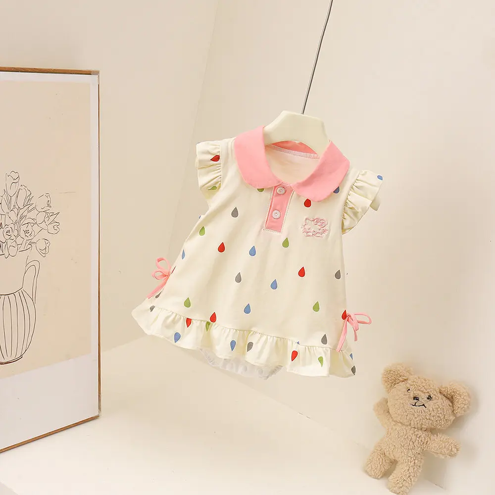 Infant Summer Double-Layer Polka Dot Lace Cat Romper Dress for Baby Girls, Forest Style Romper for Photo Shoots