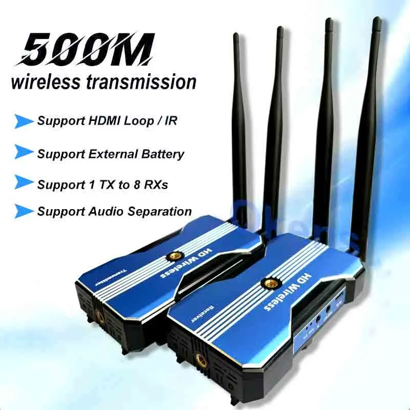 

500M 1080P Wireless HDMI Video Transmitter Receiver Extender Adapter Upto 1TX-8RX Screen Mirror for Camera Laptop PC TV Monitor