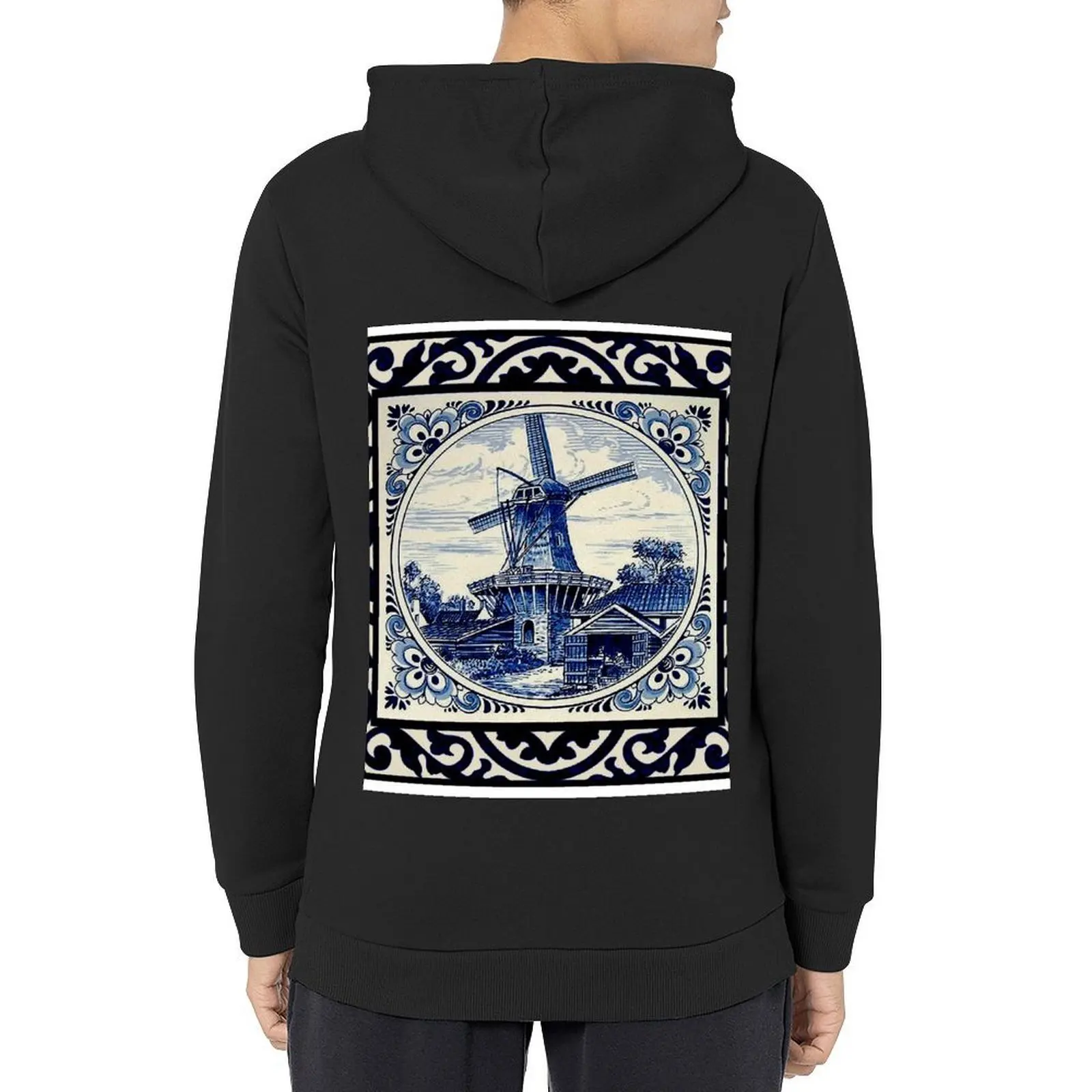 

DUTCH BLUE DELFT : Vintage Rare Windmill Landscape in Amsterdam Print Hoodie autumn jacket men tracksuits