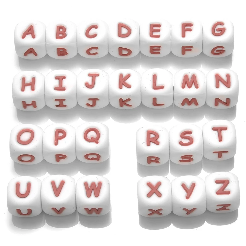 26 Stück Silikon-Buchstabenperlen, 12 mm, buntes Alphabet, Silikon-Kauperle für Schnuller, Clip-Kette, Beißring-Zubehör, BPA-frei