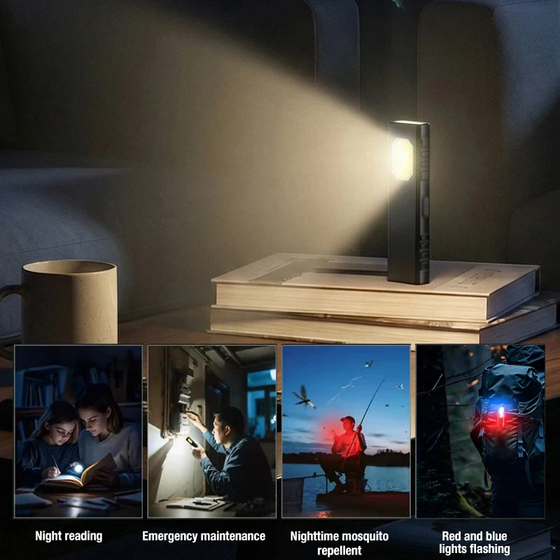 Multi Functional Red and Blue Flashing Warning Light LED Magnetic Mini Outdoor Strong Light Charging Super Bright Maintenance Li