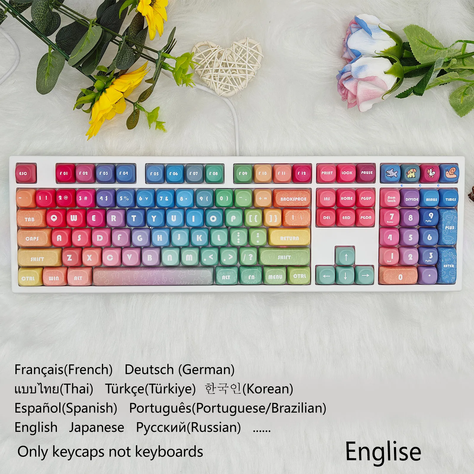 MOA Profile Rainbow PBT Keycaps — Custom Multi-Language Keycap Set for Mechanical Gaming Keyboards (Cute, 132 Keys)