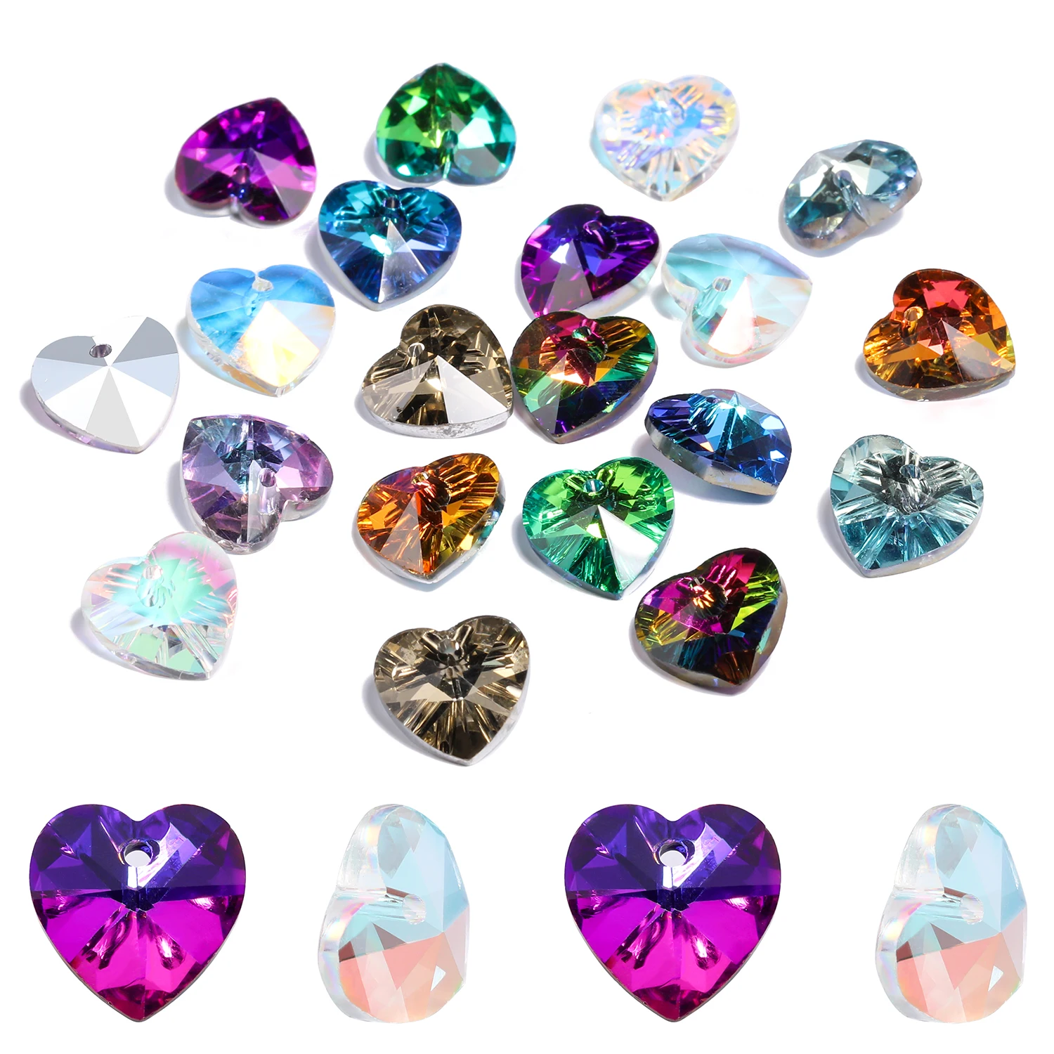 8pcs 14mm Heart Shape Austrian Crystal Pendants Multicolor Faceted Crystal Charms for Jewelry Making DIY Gift Necklace Earrings