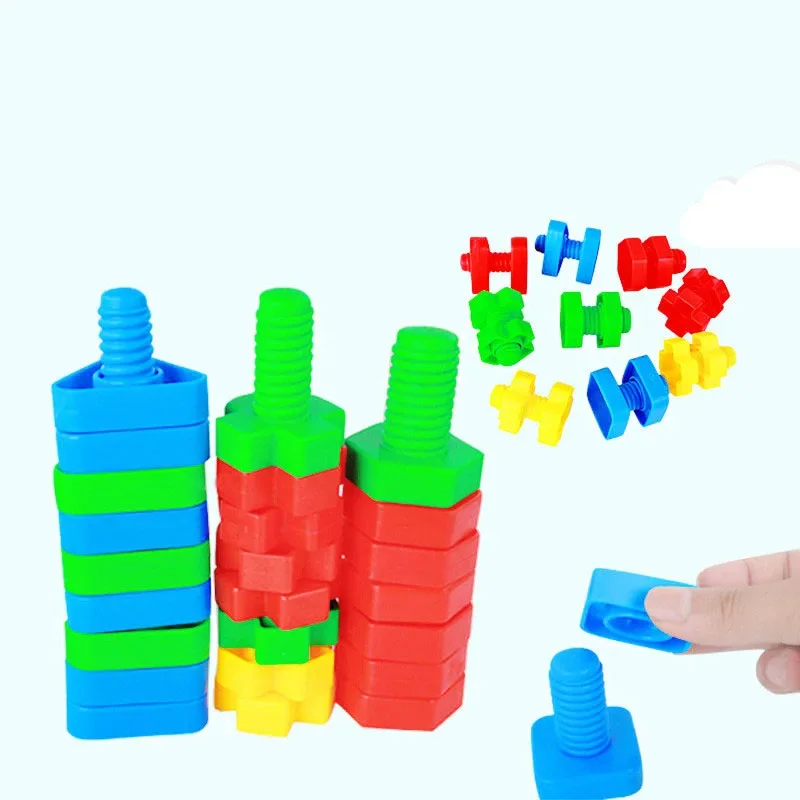 8 Set Screw Building Blocks Nut Shape Match Puzzle Toys For Children Infant Montessori Shape Color Recognize Educational Toys