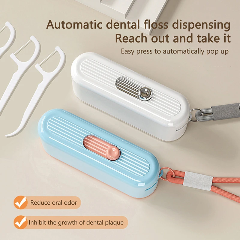 Portable Floss Dispenser Includes 10Pcs Floss Automatic Ejectable Floss Organiser Oral Care Press-on Disposable Flossing Sticks