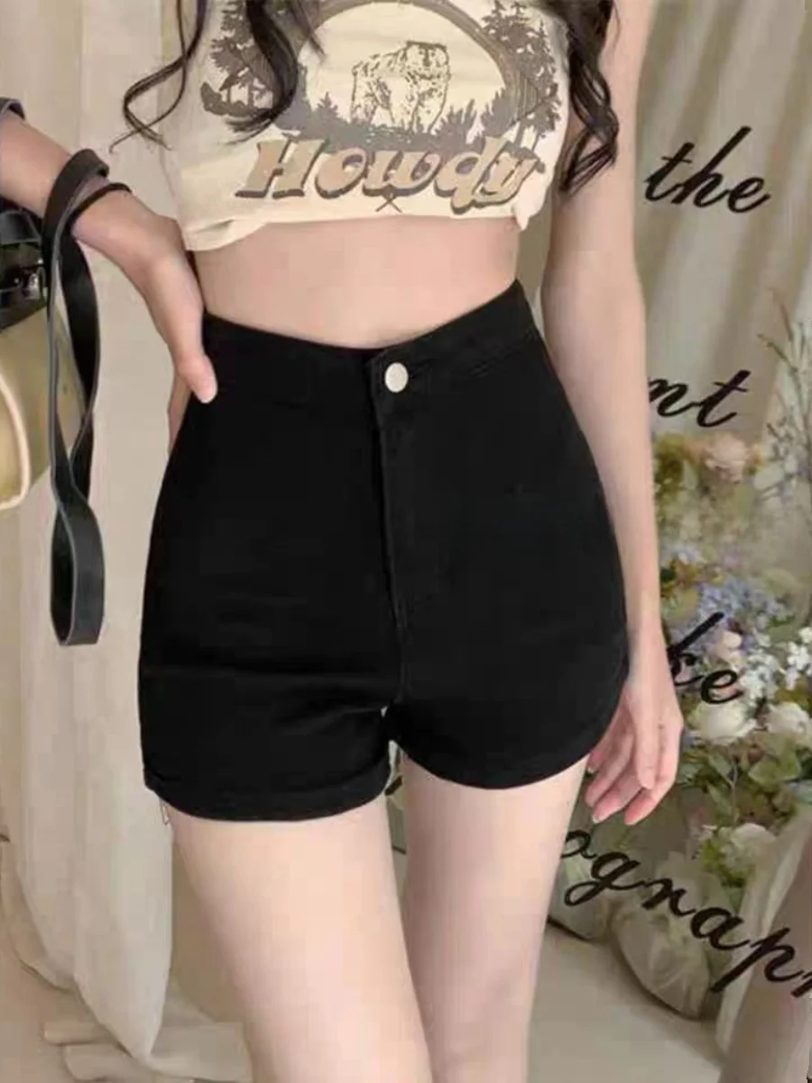 High Waist Black American Style Skinny Jeans Shorts Women Summer Outdoor Wear Slimming Hot Pants A-Line Ultra-Short Hot Pants