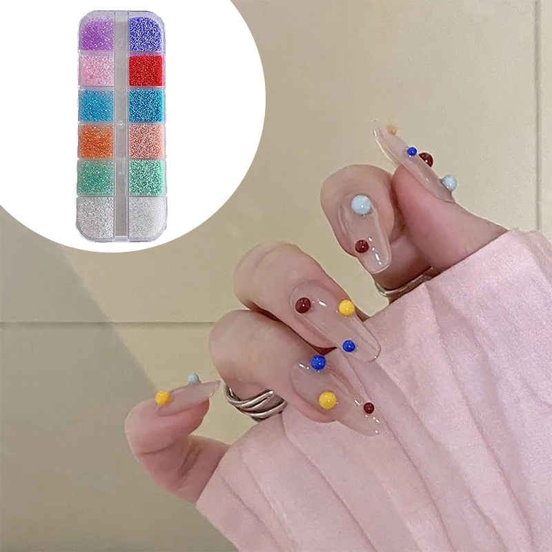 12 Grids/box 3D Nail Art Charms Mix Round Colorful Pearls Beads Jewelry Manicure Craft Rhinestones Accessories For Decoration