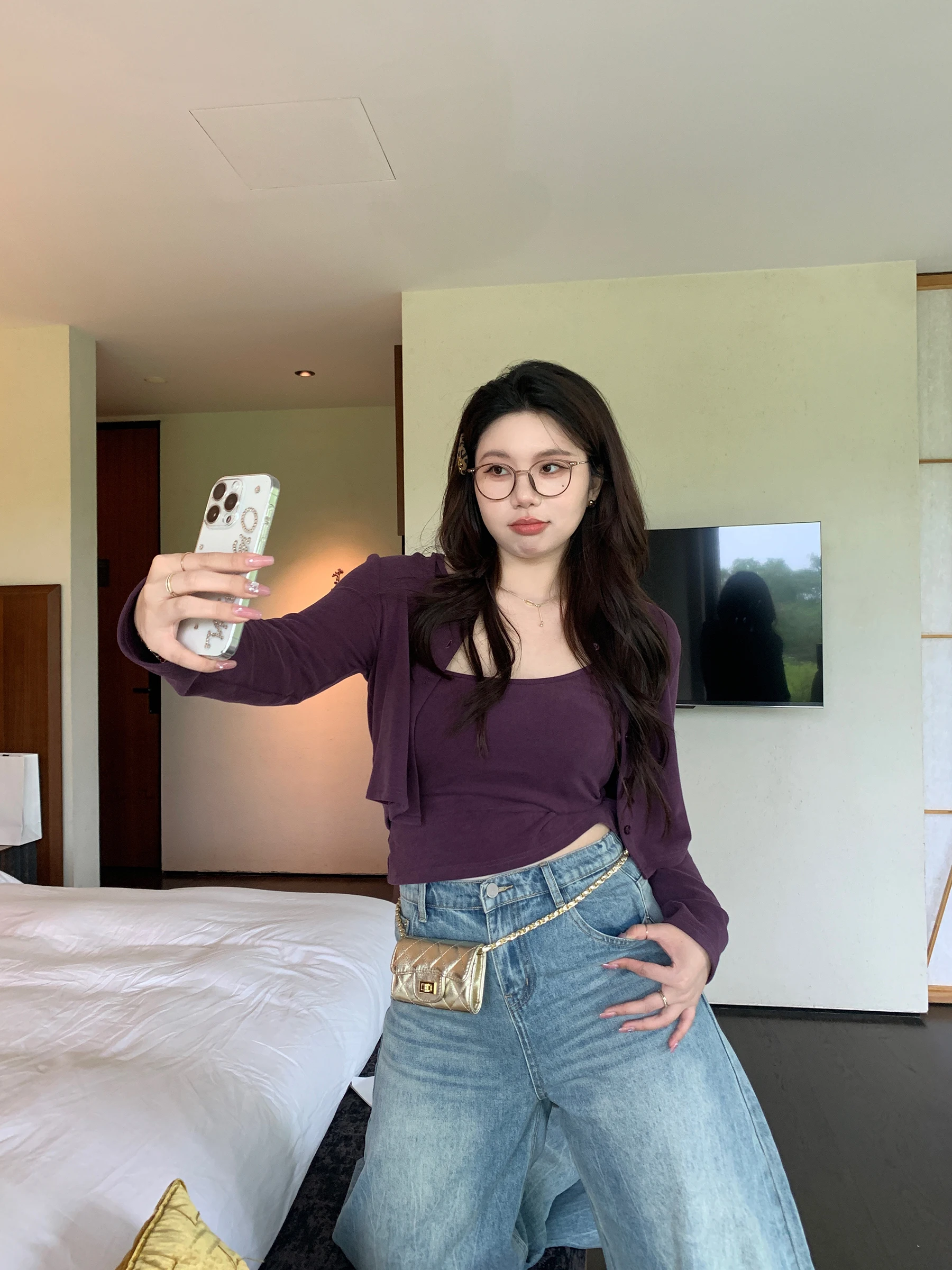 

M5T6 Большой размер с длинным жилетом на бретельках све, комплект для поездок на работу, фиолетовый, с накладкой на грудь, белый, улучшающий женский модный наряд из двух предметов