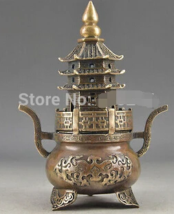 Brass Buddha Exorcism Handwork Old Hammered Pagoda Totem Incense Burner