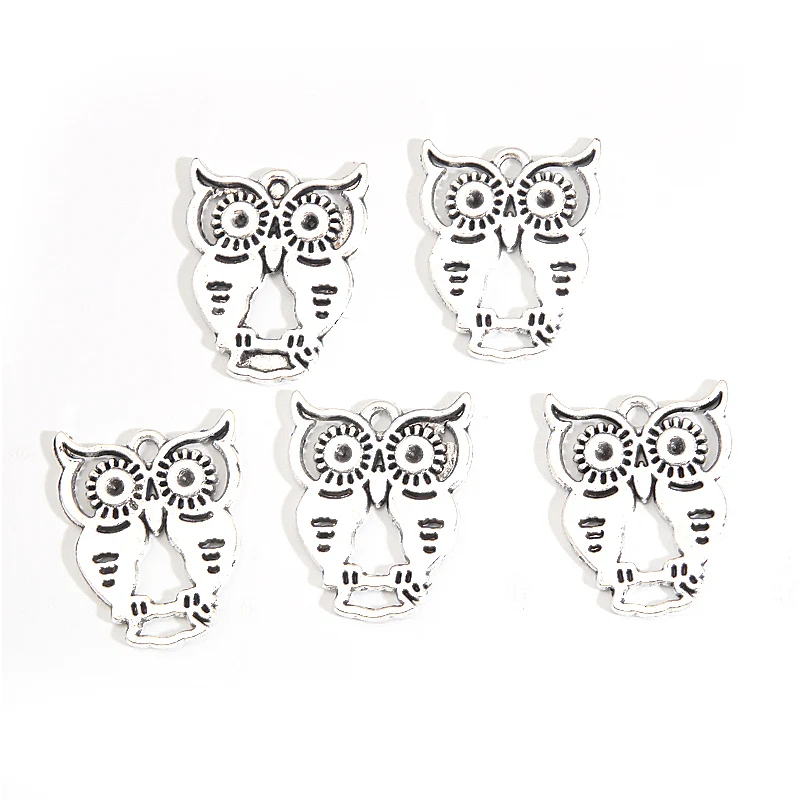 20pcs Cute Owl Charms Smart Animals Hollow Metal Silver Color Pendants For Necklace Making DIY Handmade Jewelry Findings