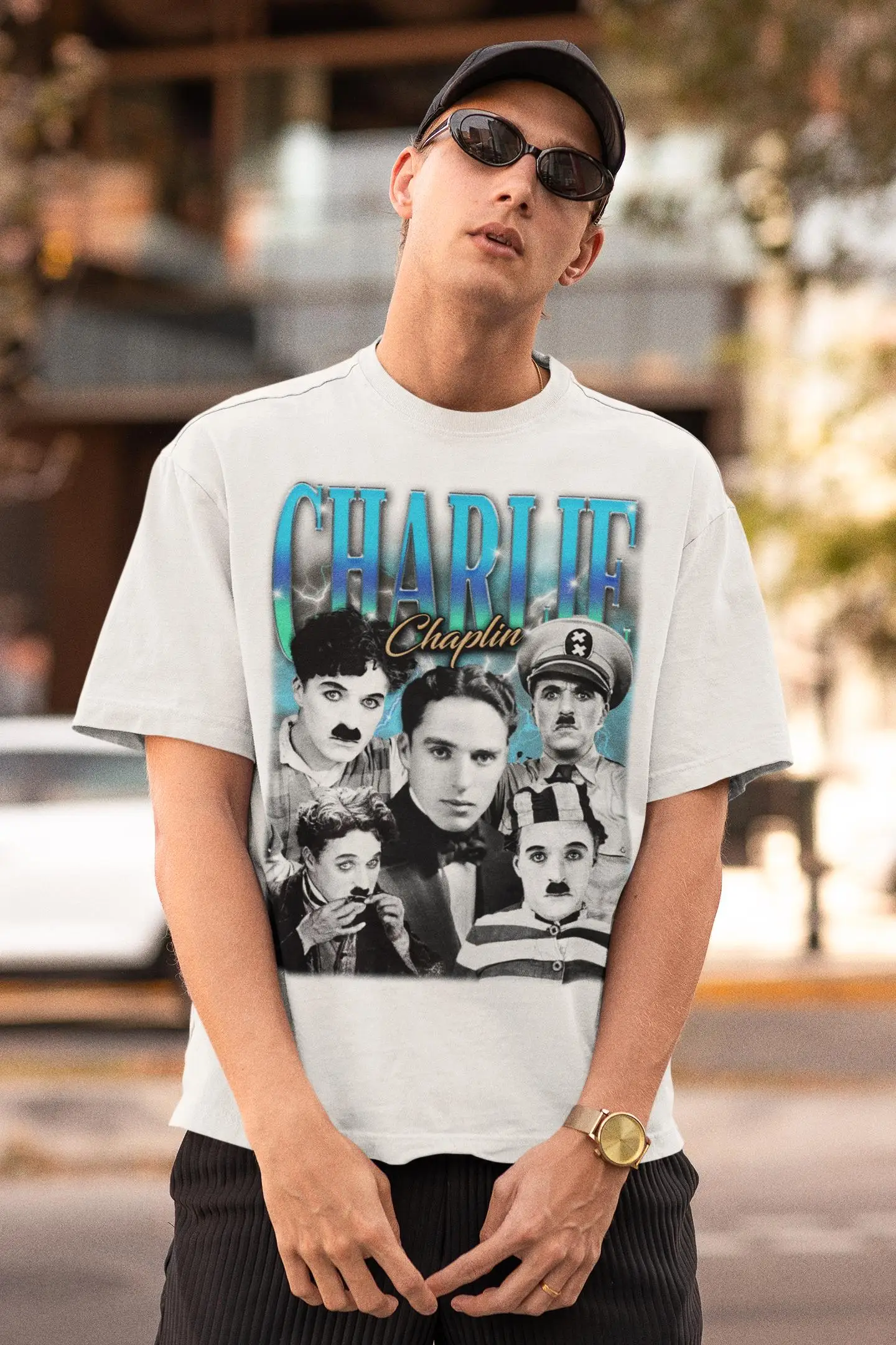 Vintage Charlie Chaplin T-Shirt, Movie Merch Summer Men's and Women's Loose and Breathable T-shirt Top