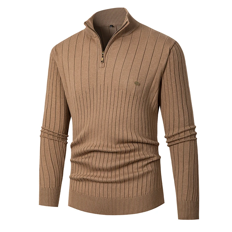 Pullover Autumn Winter Men's Warm Knitted Sweater Stand Collar Solid Turtleneck Half Zip Casual Tops ropa hombre