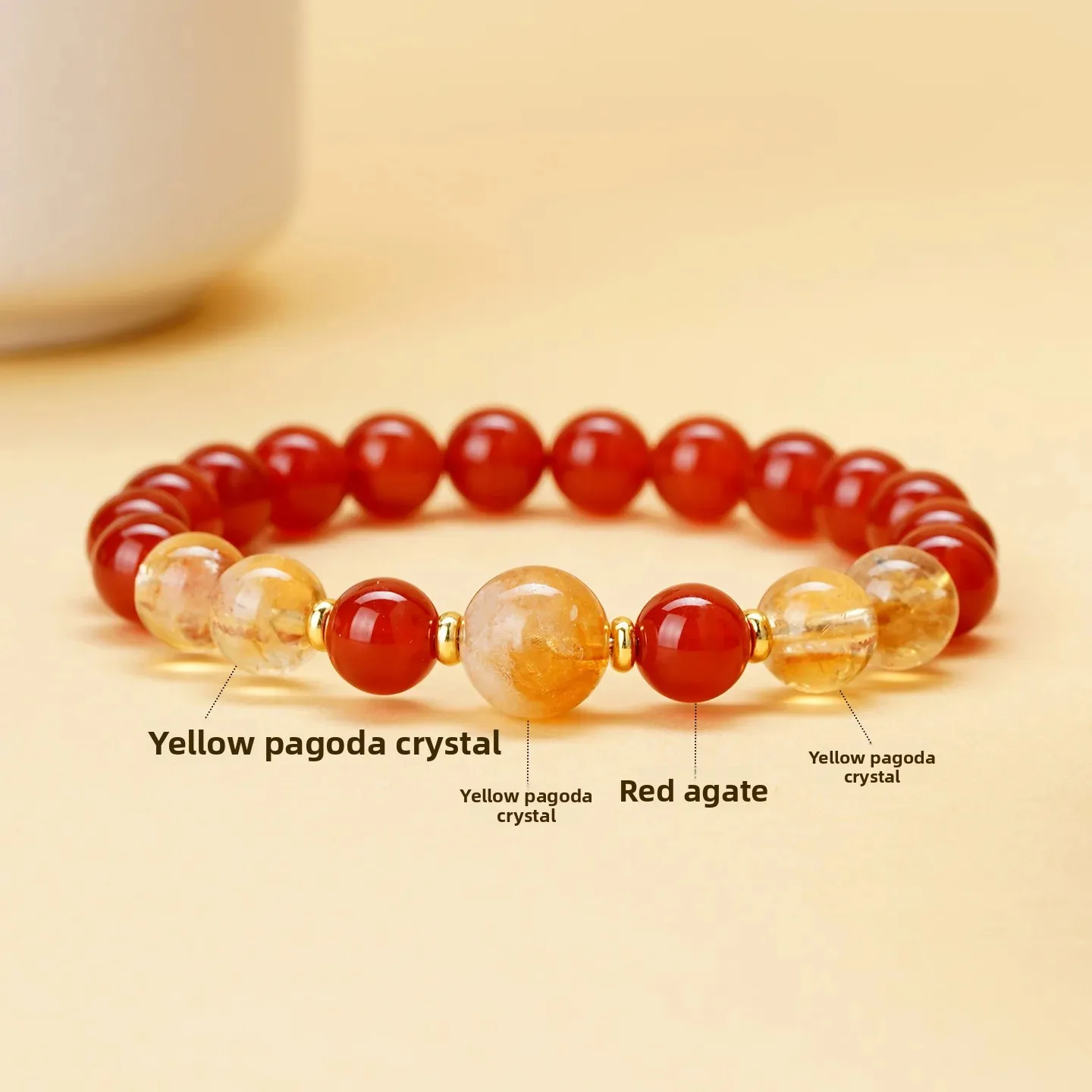Natural Crystal Red Agate Yellow Tower Crystal Bracelet Double Circle Original Red Birthday Women's Hair Color Lucky Hand String