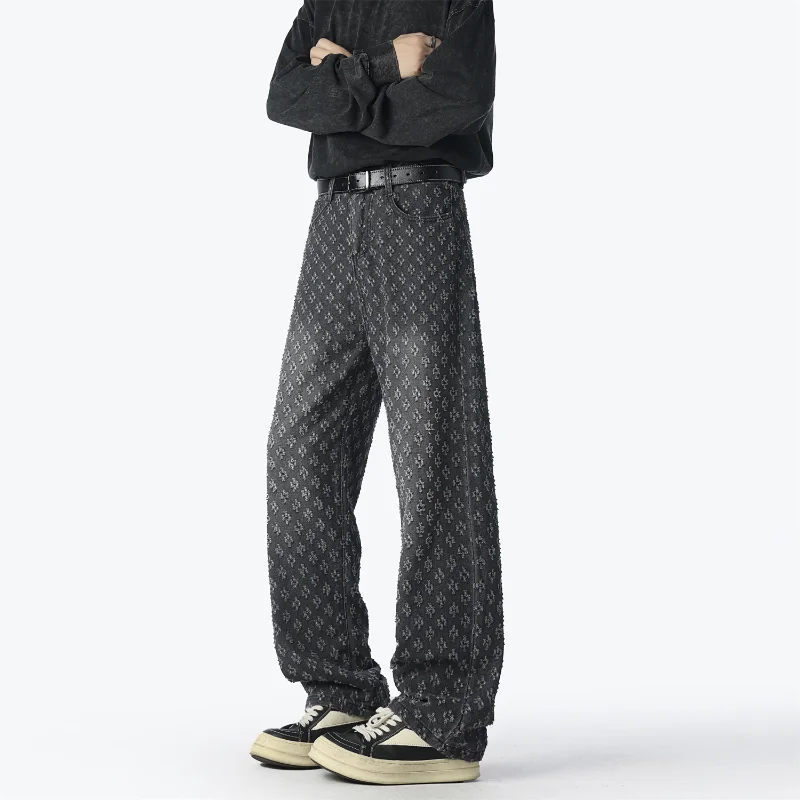 

Crochet Jacquard Jeans Loose Straight Leg Cargo Pants