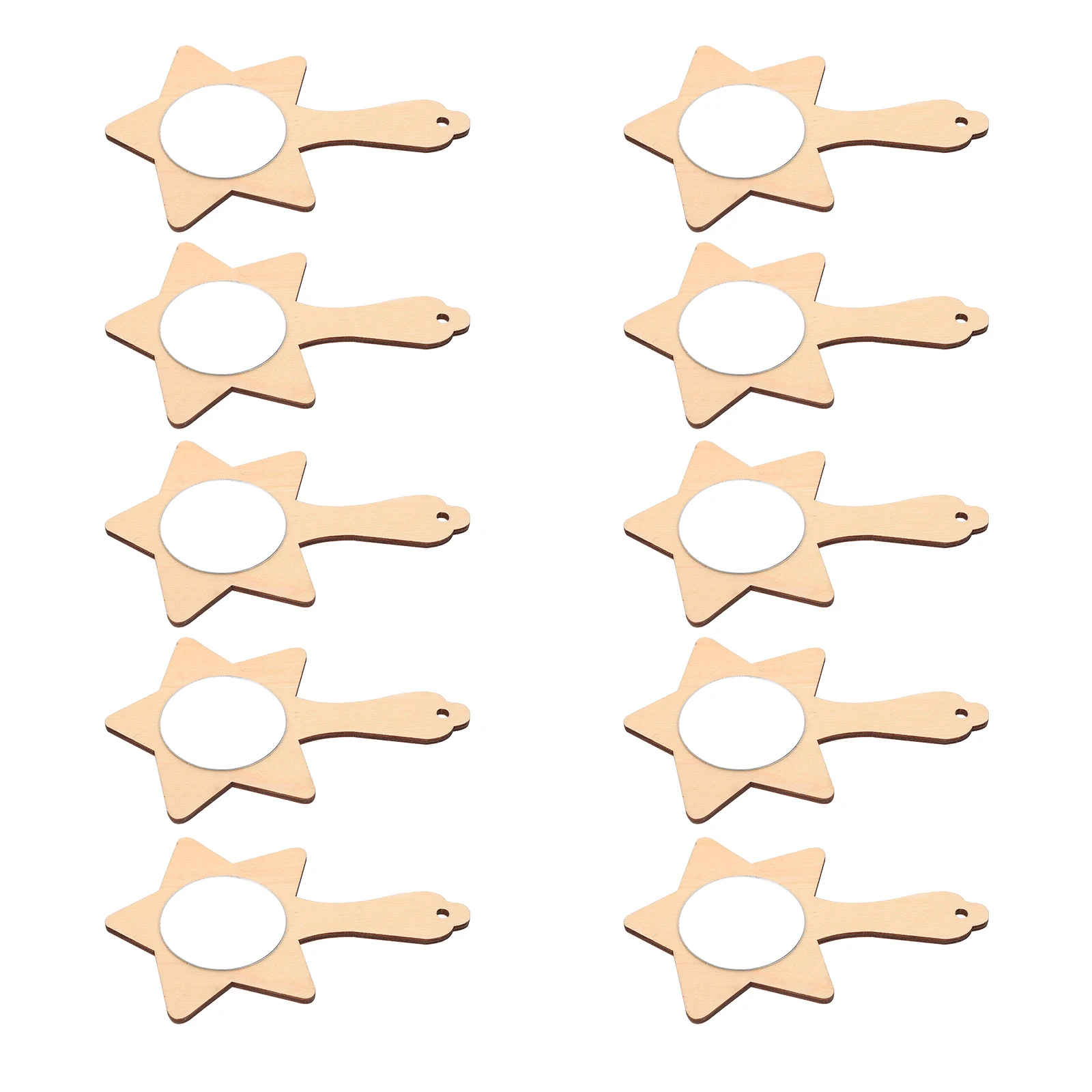 

10pcs Wooden Handmade Mirrors Unfinished Craft DIY Kids Toy Handheld Brown Child Sewing Tools Accessories