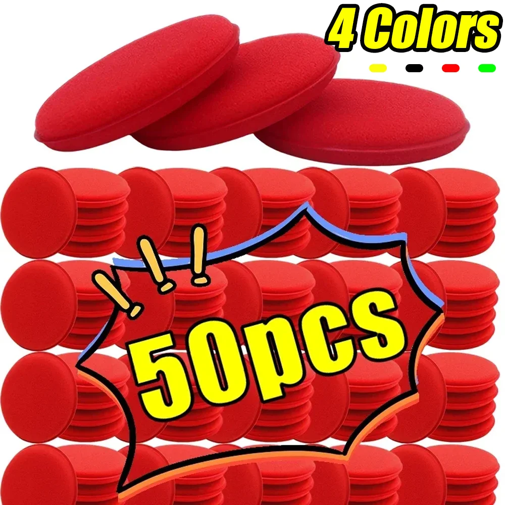 50pcs Round Car Ultra Soft Foam Waxing Pad High Density Auto Applicator Pads Sponge Cleaning Tool Auto Detail Accessories