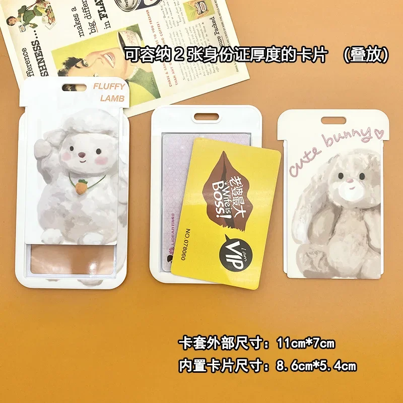 Smycz Cartoon Slide Card Sets ID Credit Card Holder Student Bus Cards Case Badge Holder Bear Print Card Cover with Hand Rope