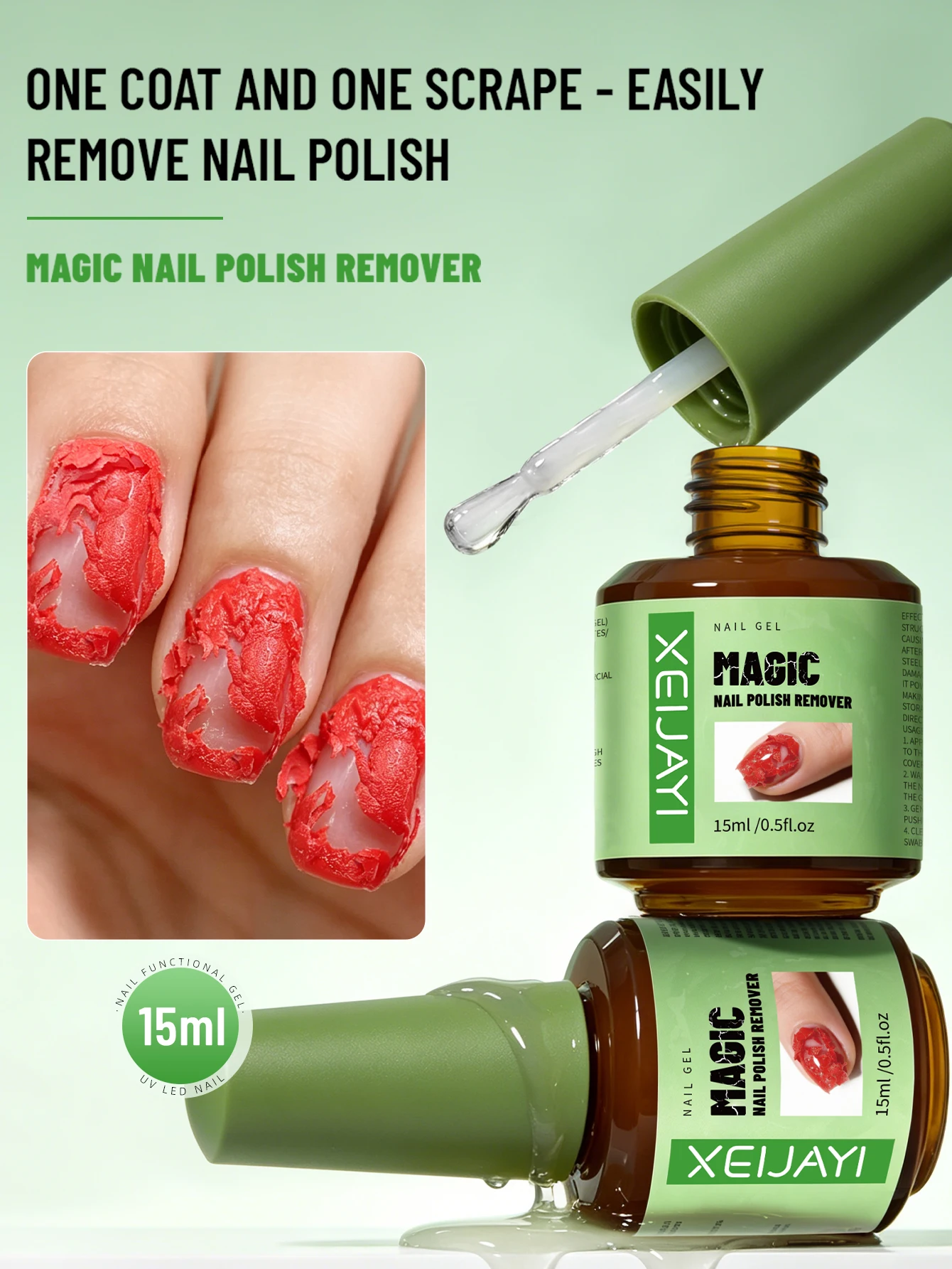 XEIJAYI 1pc 15ml Magic Fast Remover Gel Nail Polish Clean UV Soak Off Degreasr For Manicure Layer Nail Art Removal Semi-permanet view 5
