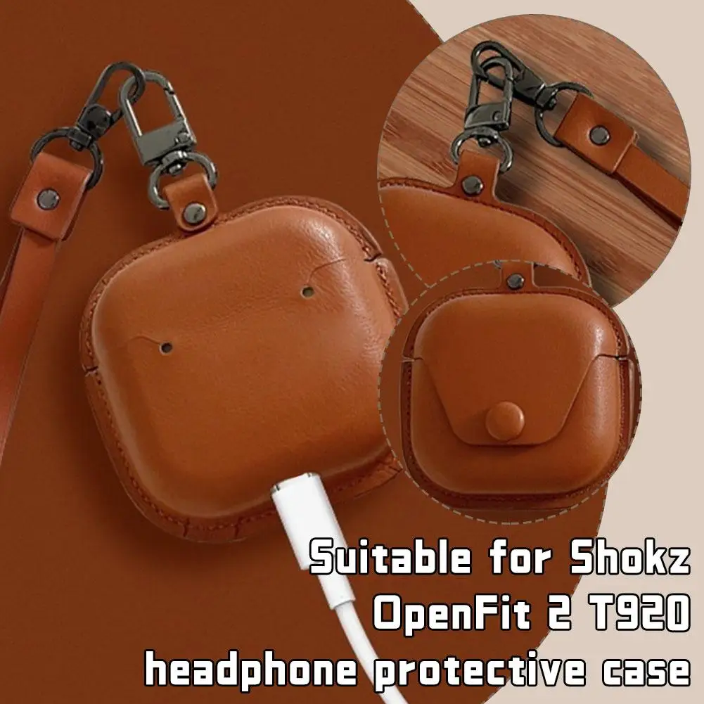 Leather Case with Lanyard for SHOKZ New OpenFit 2 Open-Ear Headphones Protective Case Cover for OpenFit 2 T920 Headphones O4C3