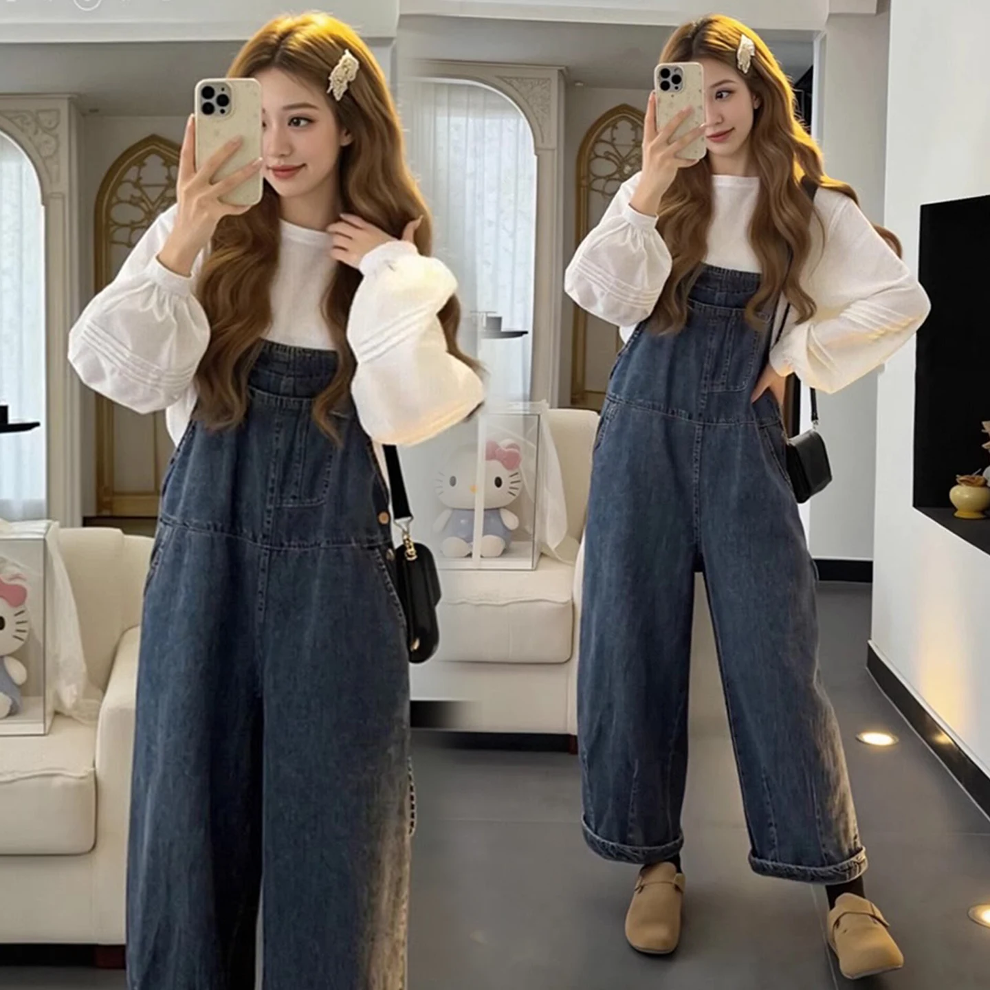 ensemble-salopette-en-jean-printemps-automne-chemise-blanche-pantalon-ample-ensemble-deux-pieces-tendance-pour-debut-de-l'automne-pour-femmes-enceintes