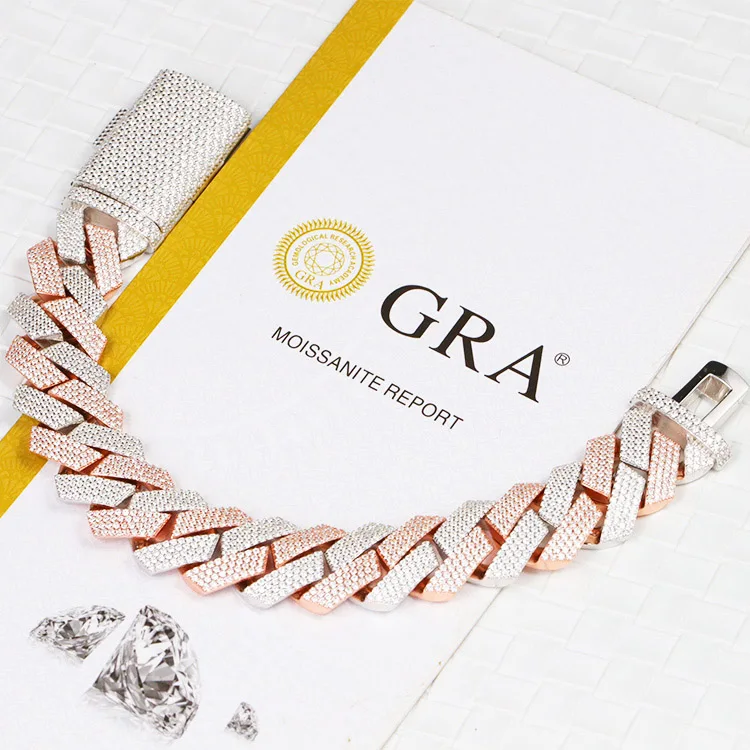 mm 20 Wide 4 Rows 2tones Hip Hop Chain Moissanite Cuban Chain 925 Sterling Silver Gold Plate Fine Jewelry Necklaces Bracelets.