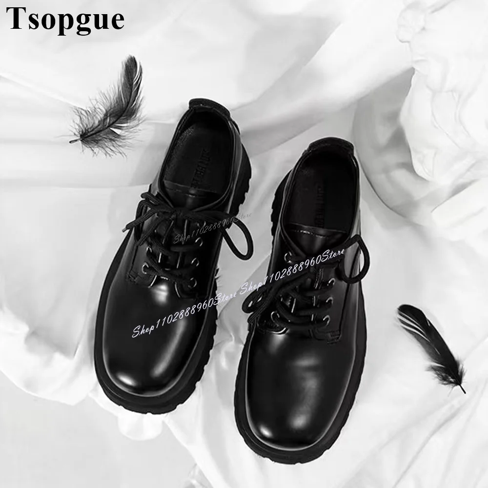 

British Style Cross-Tied Black Thick-Soled Men' s Pumps Men Shoes Slip-On Runway Casual Party Shoes 2023 Fashion Zapatillas Muje