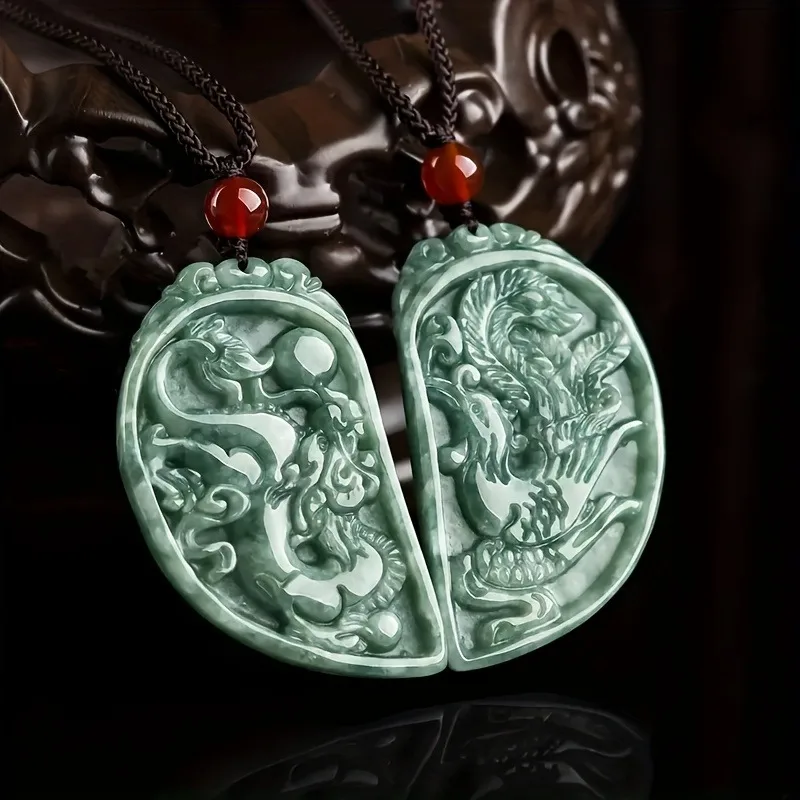 

Natural Dragon and Phoenix Couple Pendant Necklace - Unisex Couple Jewelry