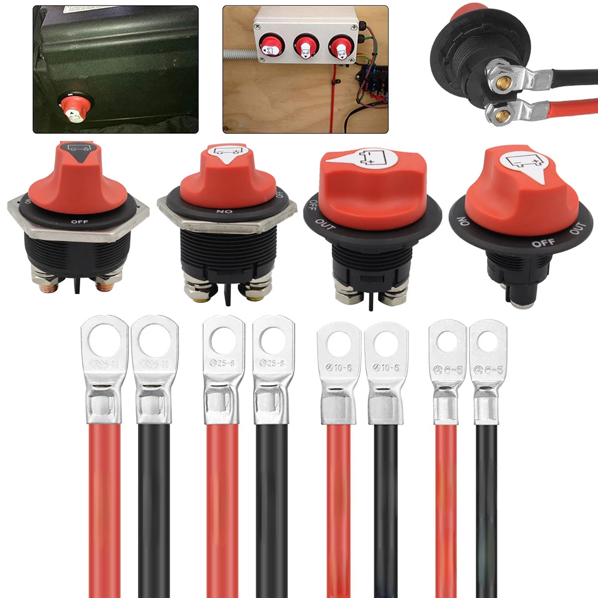 Car RV Power-off Switch 50A/100A/200A/300A with Power Cord DC Battery Switch Power Isolator Car Battery Rotary Disconnect Switch