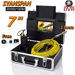 SYANSPAN-Cámara de inspección de tuberías, endoscopio Industrial DVR, Monitor de 7 pulgadas, HD 1080P, 8GB, 20/30/50/100M, 23mm, IP68