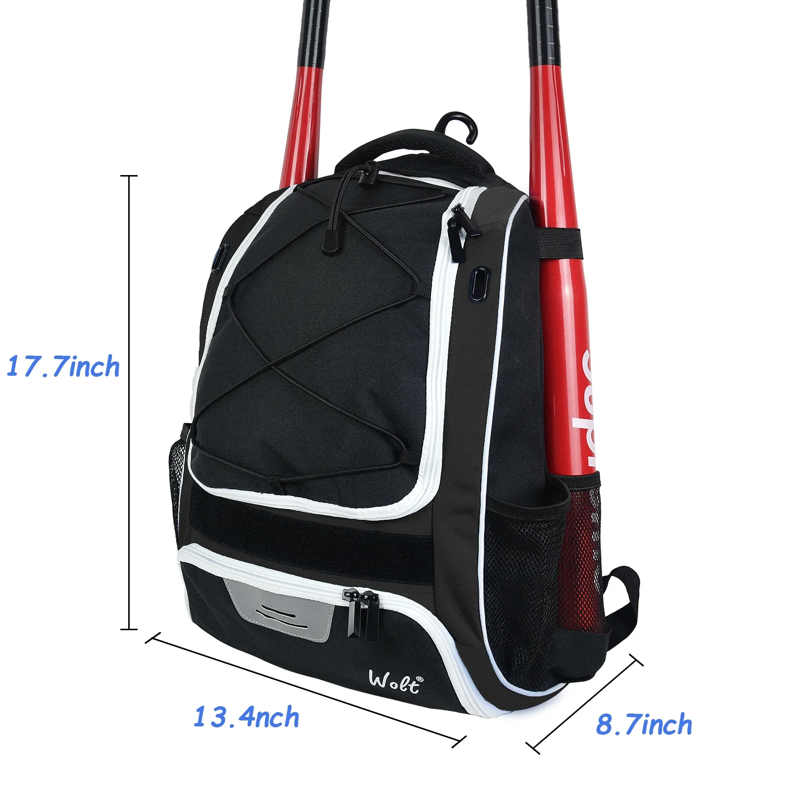 WOLT-Youth Baseball Bag, Bat Backpack for Baseball, T-Ball, Softball Equipment, Bat and Glove Holder, Large Main Compar