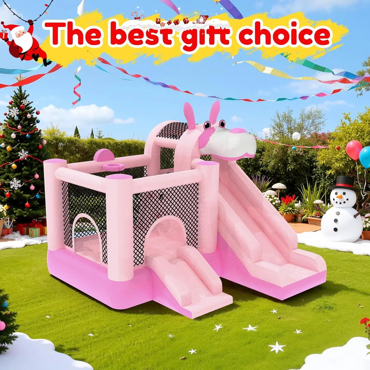 Bounce House for Kids Inflatable Bouncy House with Double Slide, 9.5ft x9.5ft Jumping Castle for Kids, Includes 450W Blower, Out