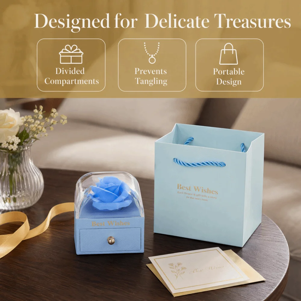 Paper Rose Jewelry Box Macaron Color Series Artificial Rose Decor Jewelry Storage Case Flower Shaped Sponge Core Floral Gift Box