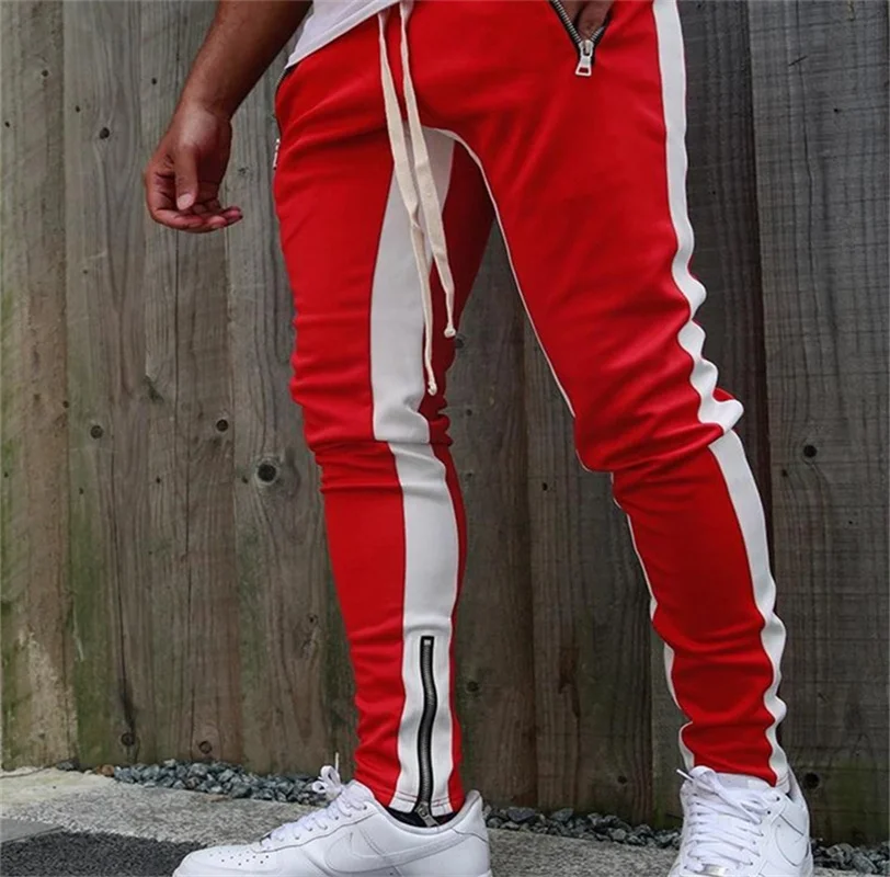 Autumn new long pants with zippered legs, men\'s casual sports pants, running pants, double pocket zippered jogging pants