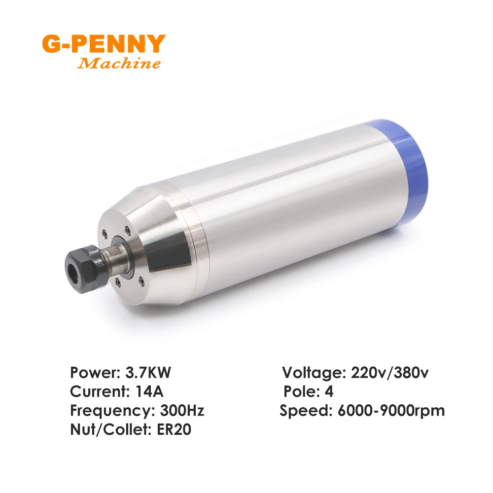 G-Penny 3.7kw ER20 Metal Working Spindle Motor 220v/380v 4000-9000rpm 300hz 4 Pole water Cooled for Iron, Stainless steel