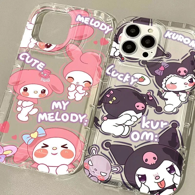 Cute Sanrioes Kuromis Melodys Clear Case for IPhone 16 15 14 13 12 11 Pro Max 14 15 7 8 Plus X XR XS Max SE2020 Airbag Shockproo